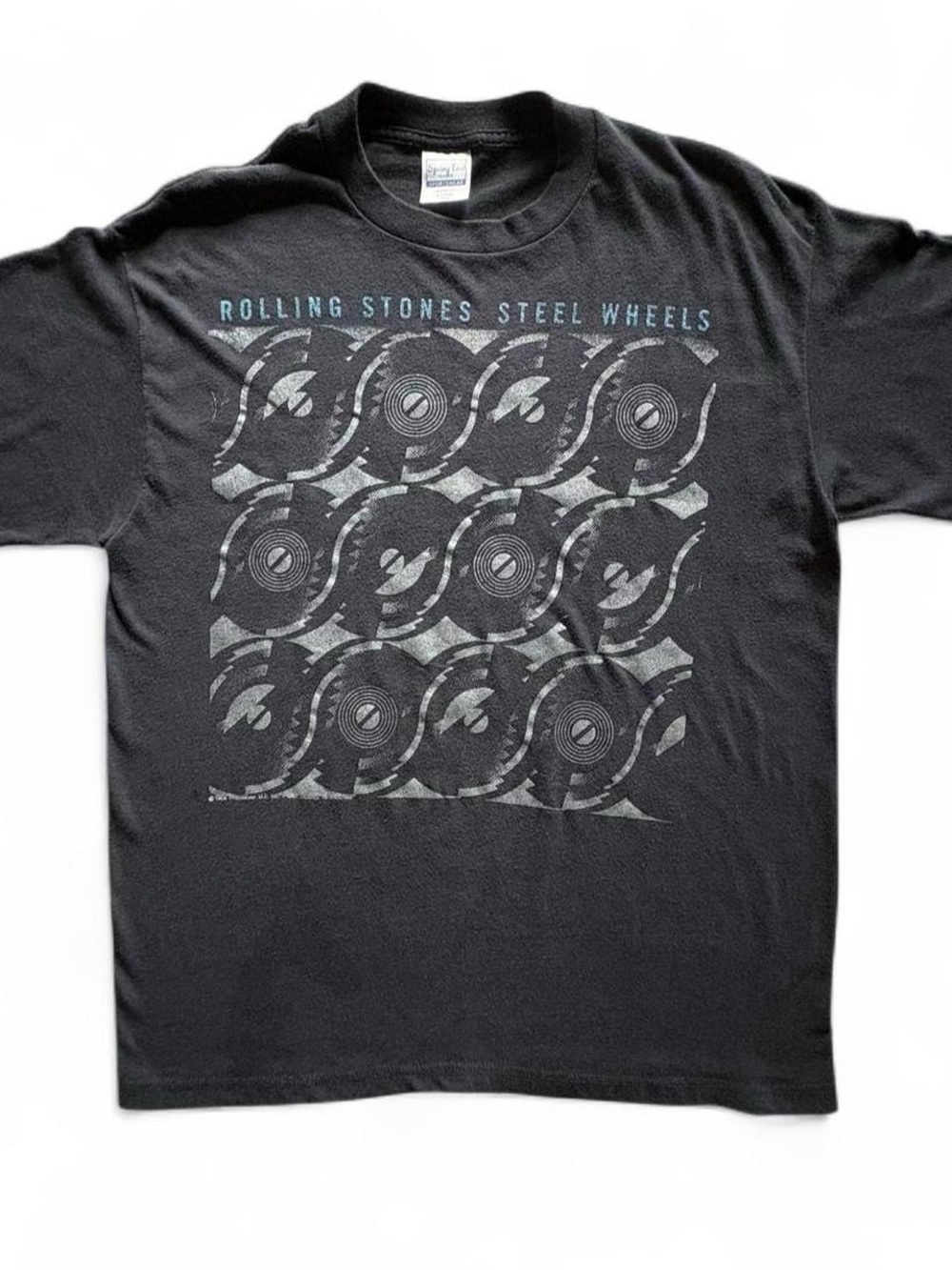 the Rolling Stones Black Steel Wheels Patterned Graphic Tee 21x26 L/XL Single St